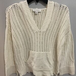 Women’s Free Assembly Crochet/Open Knit Cream Hooded Sweater, Medium
